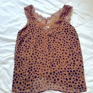 Umgee Tan and Black Lace Accent Tank Top